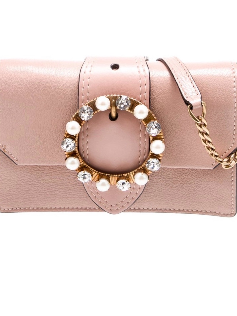 Miu Miu Blush Pink Pearl & Crystal Embellished Leather Shoulder Bag